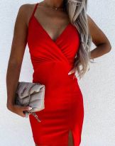 Елегантна дамска рокля в червен цвят