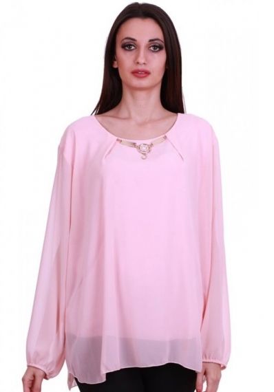 Макси розова блуза със златист аксесоар