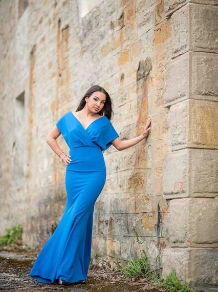 Дълга кралско синя рокля модел русалка