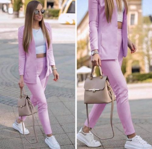 Спортно-елегантен дамски комплект в лилаво
