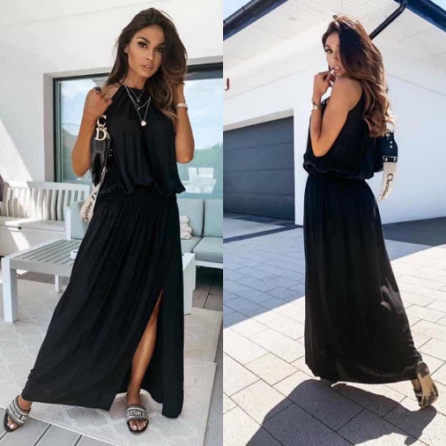 Дълга дамска рокля в черно