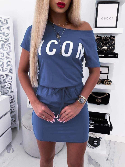 Синя дамска рокля с надпис 'Icon'