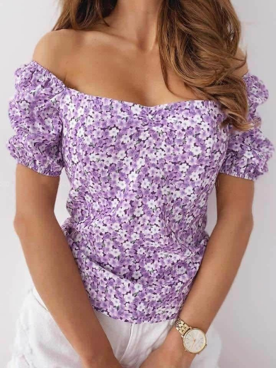 Блуза с флорален десен в лилаво