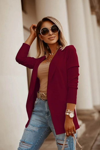Дамско сако в цвят бордо