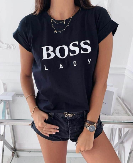 Черна тениска 'Boss Lady'