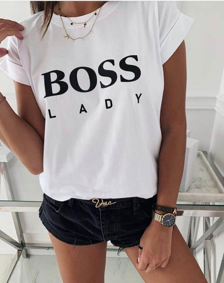 Бяла тениска 'Boss Lady'
