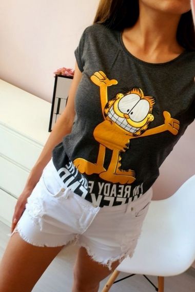 Сива дамска тениска Garfield