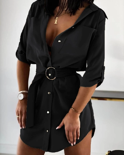 Елегантна рокля тип риза в черно