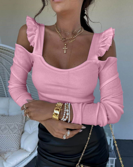 Розова блуза с ефектни ръкави