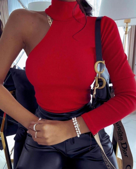 Дамска блуза с един ръкав в червено