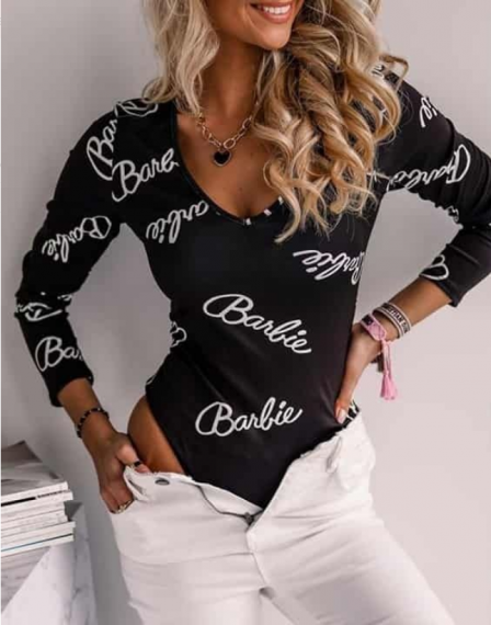Дамско черно боди с надписи 'Barbie'