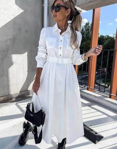 Дълга ежедневна дамска рокля в бяло