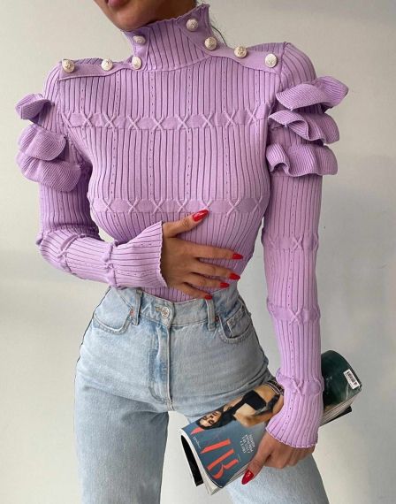Атрактивна дамска блуза с копчета в лилаво