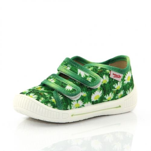 Домашни бебешки обувки Superfit с флорален принт, зелени