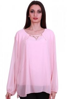 Макси розова блуза със златист аксесоар