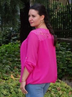 Макси блуза с перли в цвят фуксия