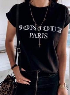 Черна тениска 'Bonjour Paris'