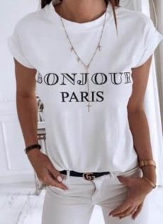 Бяла тениска 'Bonjour Paris'