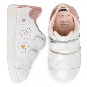 Бебешки обувки с лепки GEOX DJROCK, бели със сърчица
