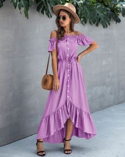 Свободна дълга рокля в лилаво