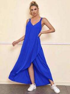 Дълга дамска рокля в синьо
