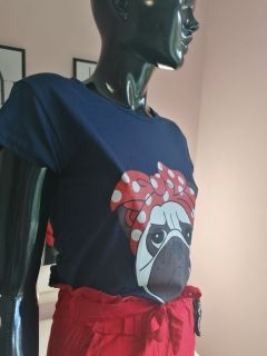 Тъмносиня тениска с щампа куче