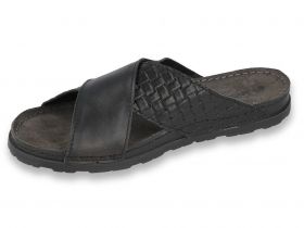 Италиански мъжки анатомични чехли от естествена кожа INBLU, Черни