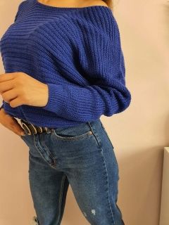 Пуловер в турско синьо със сребърни нишки