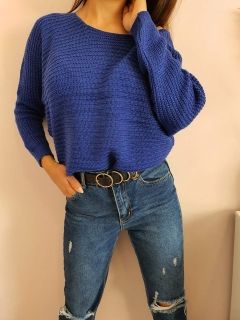 Пуловер в турско синьо със сребърни нишки