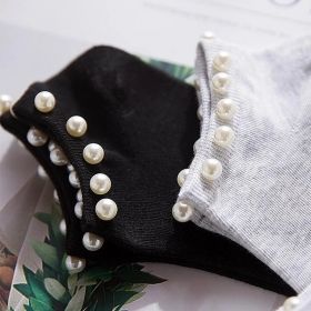 Дамски чорапи в сив цвят с перли
