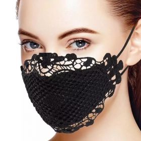 Черна памучна предпазна маска за лице с дантела