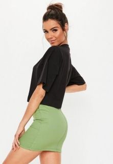 Дамска дънкова пола с цип, зелен деним