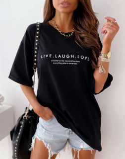 Черна дамска тениска 'Live. Laugh. Love'