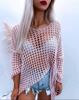 Ефектна плетена блуза в розово