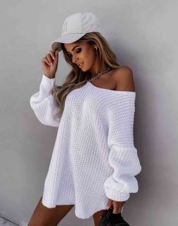 Ефектна дамска плетена туника в бяло