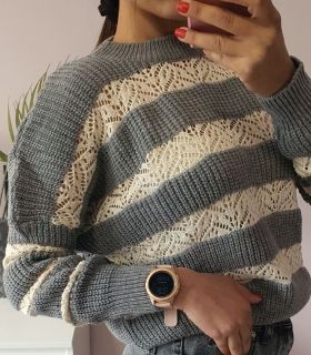 Сив плетен пуловер