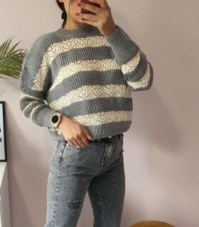 Сив плетен пуловер