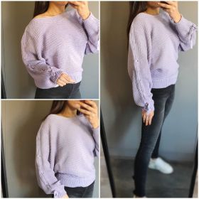 Дамски лилав пуловер с връзки