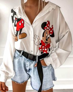 Ефектна дамска риза с Mickey и Minnie Mouse