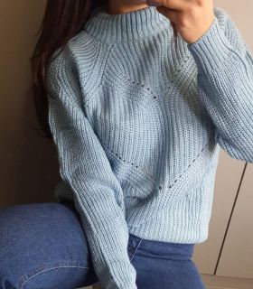 Дамски син пуловер с ефектно сърце