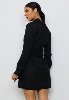 Черна дамска рокля тип риза с колан с камъни