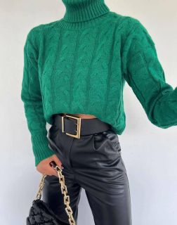 Модерен дамски пуловер в зелено