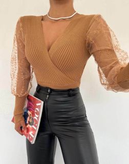 Стилна дамска блуза в цвят капучино
