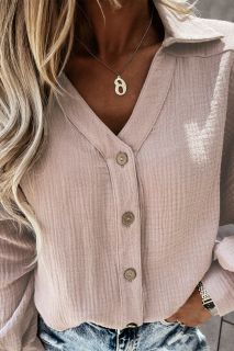 Дамска риза с дълъг ръкав в бледорозов цвят