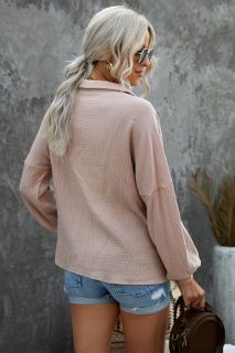 Дамска риза с дълъг ръкав в бледорозов цвят