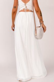 Дамска пола в бяло с висока талия и цепка