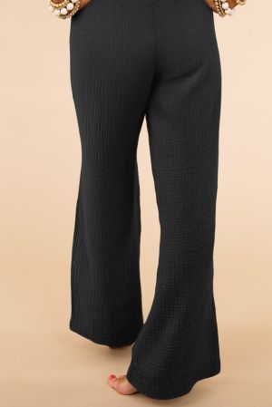 Дамски памучен макси панталон в черно