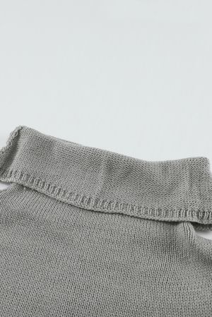 Дамски пуловер в сиво с поло яка