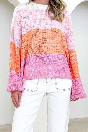 Дамски многоцветен пуловер със свободна кройка; от 60% памук и 40% акрил