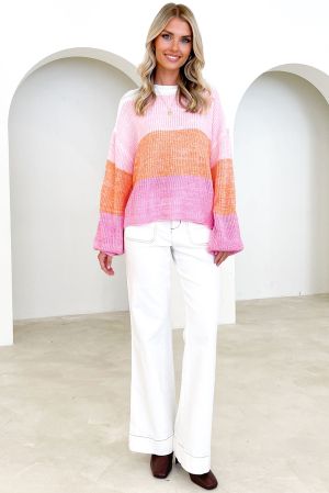 Дамски многоцветен пуловер със свободна кройка; от 60% памук и 40% акрил